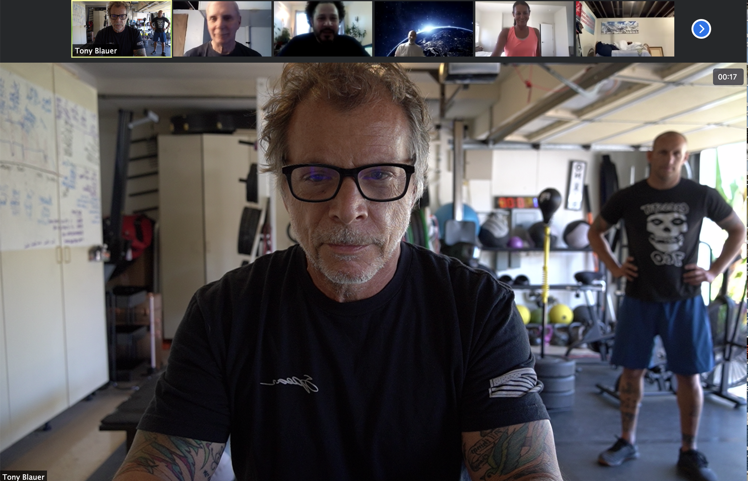 Live Tactical Garage Gym Zoom session — Coach Blauer with students from around the world